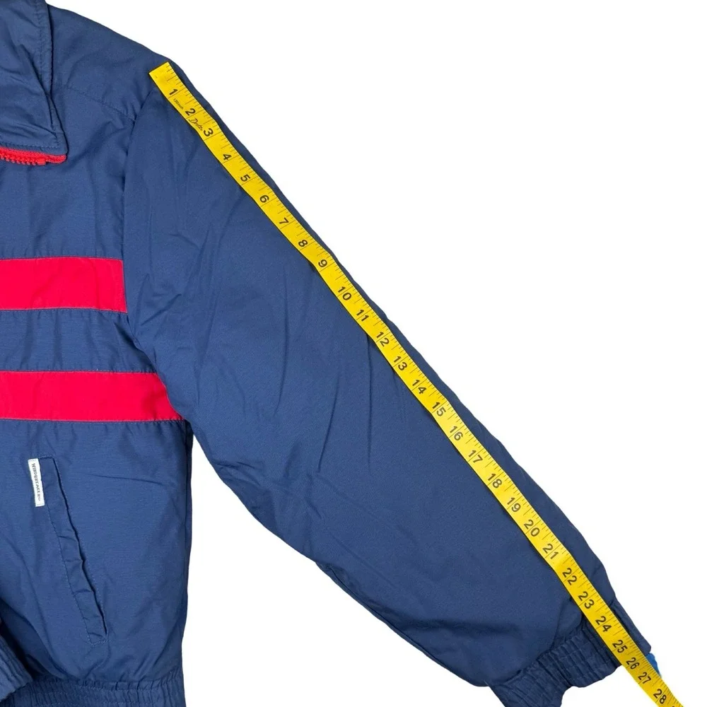 Vintage 80s Windbreaker Puffer Jacket Blue Red‎ Nylon Colorblock M